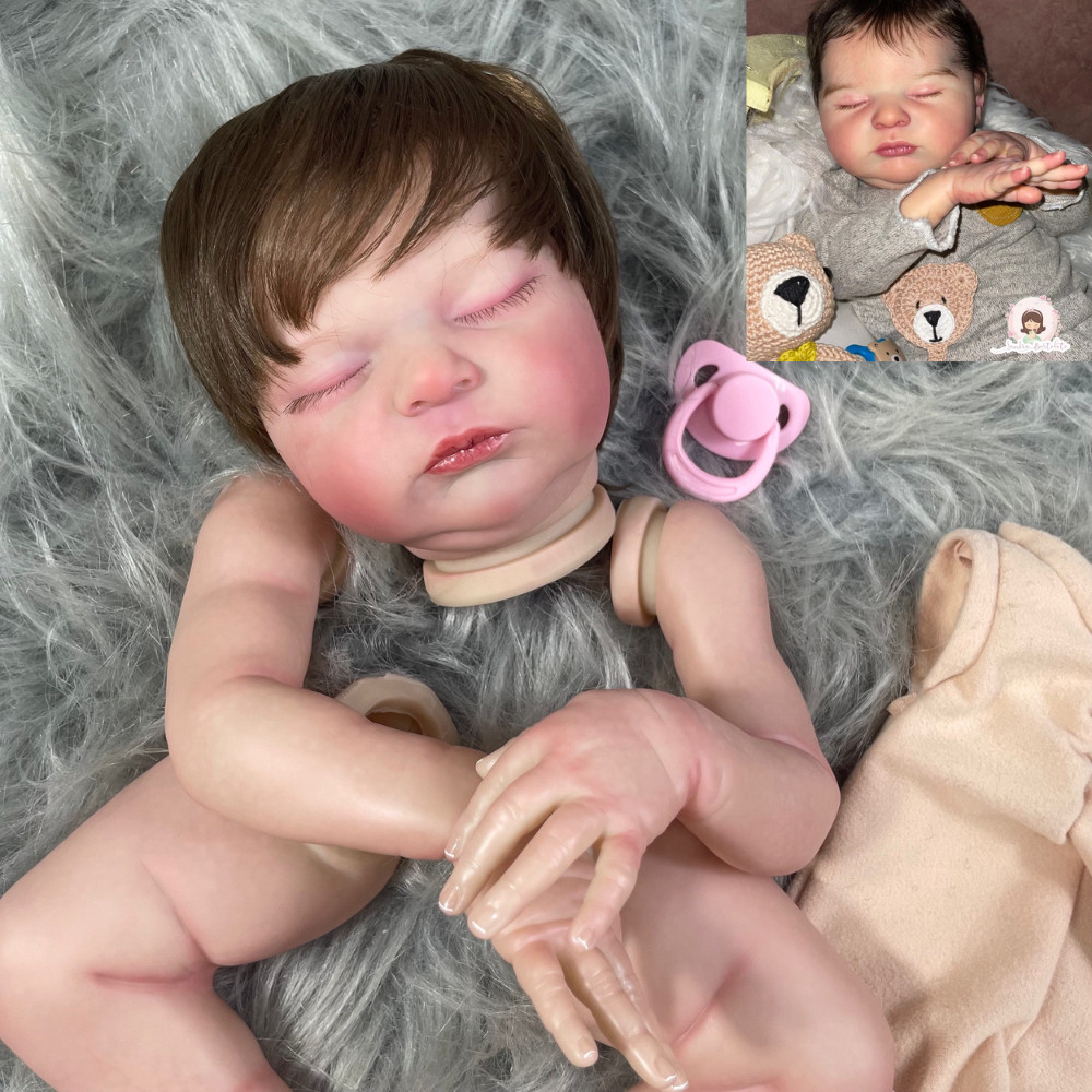 

20 Inch Already Painted Reborn Doll Kits Laura With Hair Transplant Lifelike 3D Painted Skin Visible Veins Handmade Vinyl Mold