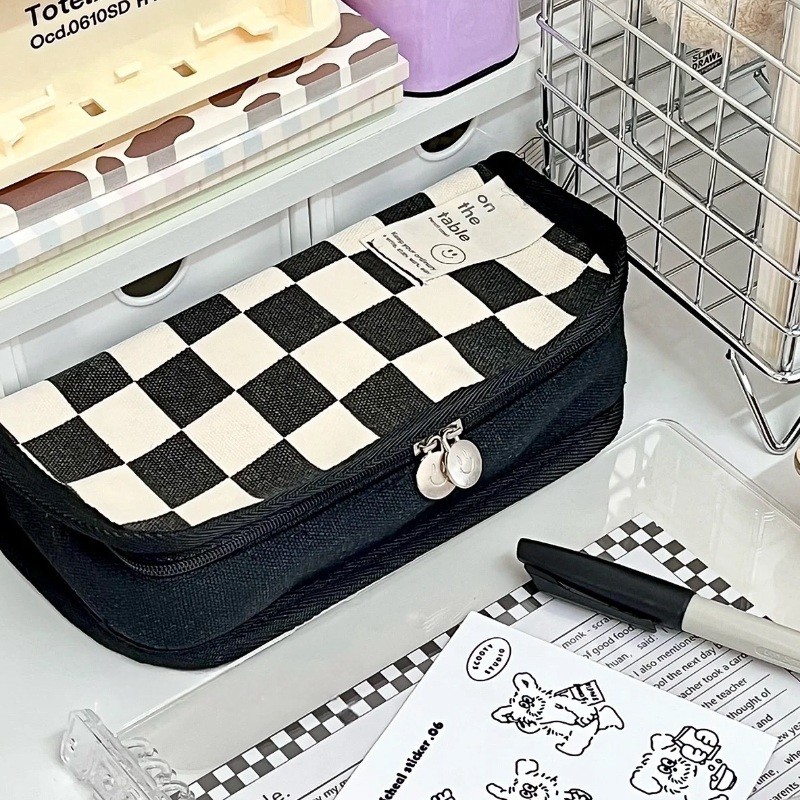 

gk Tas Pensil Kotak Hitam Dan Putih Dalam Kotak Pensil Tempat Alat Tulis Jepang Berkapasitas Besar