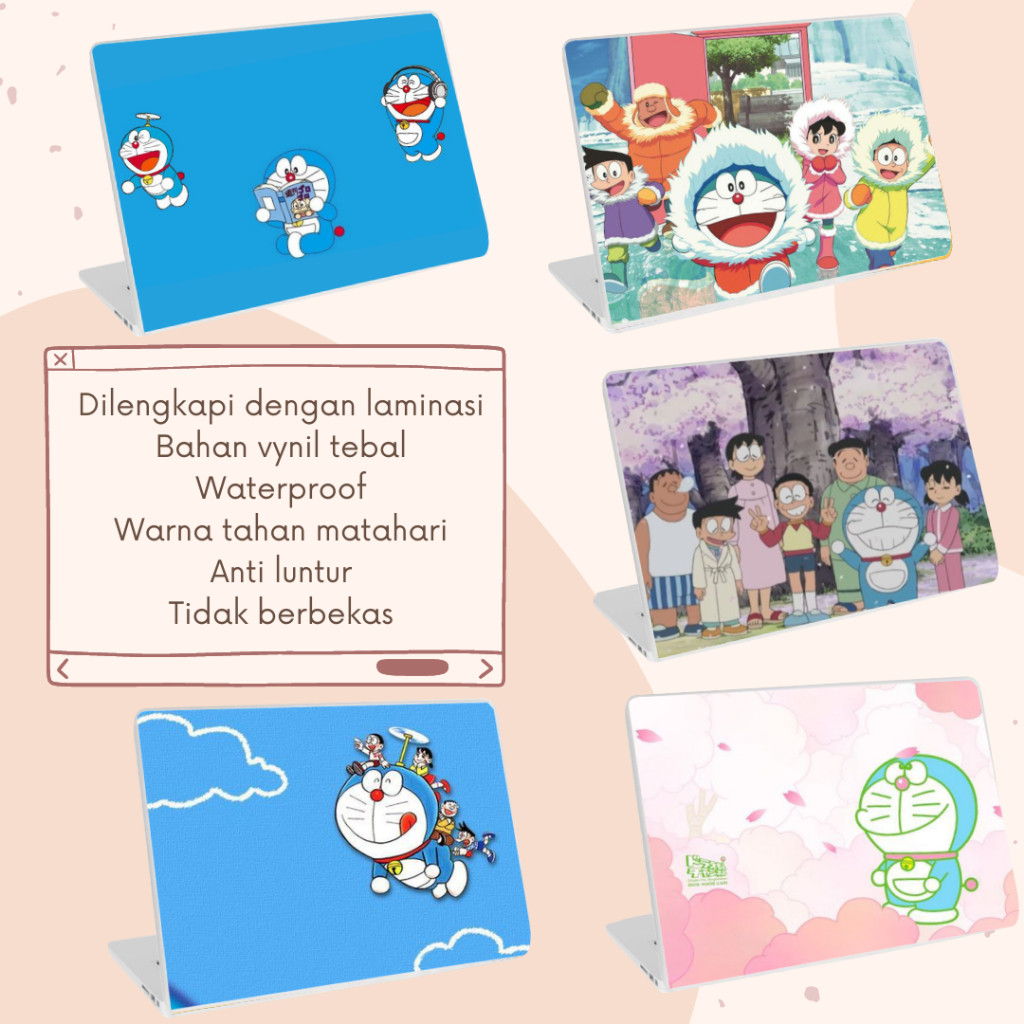 Garskin Sticker Laptop Cover Protector Doraemon Notebook Skin Garskin Lucu Minimalis Pelindung Lapto