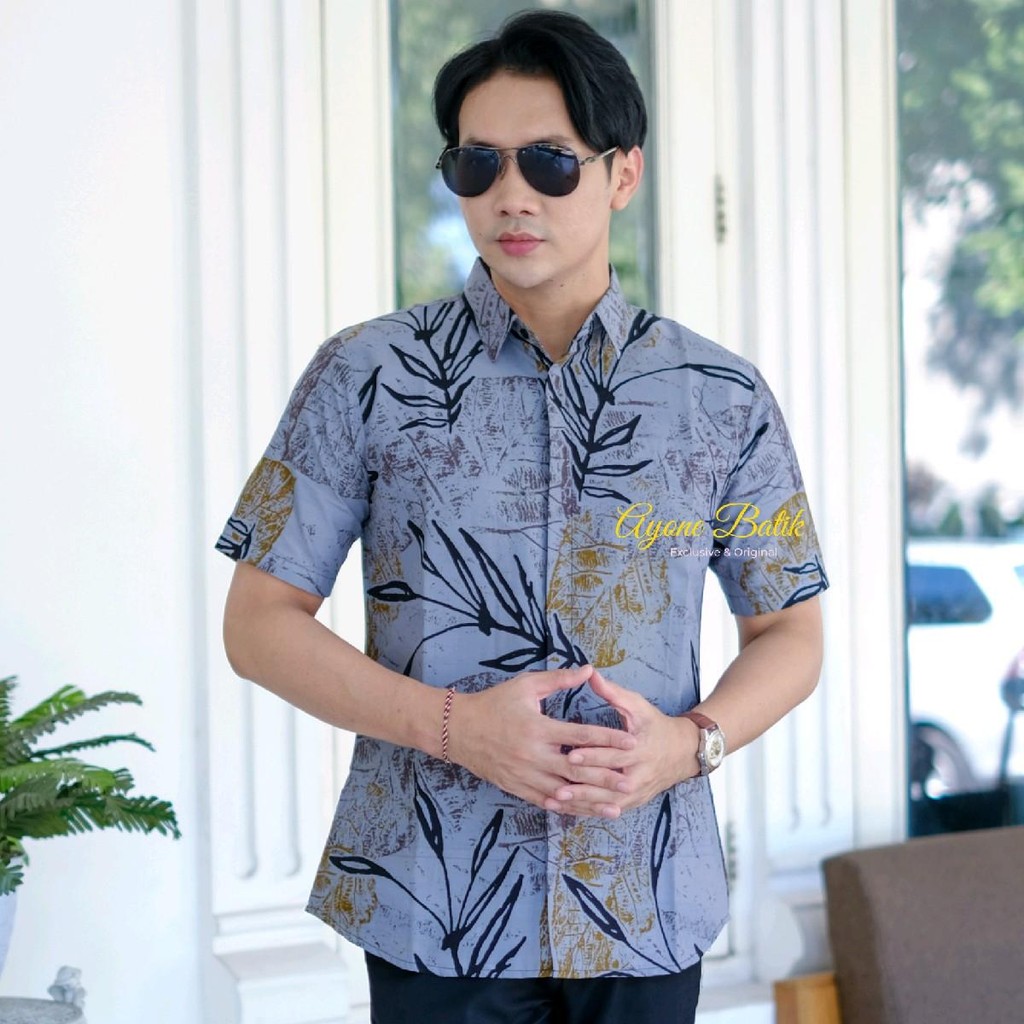 Kemeja pria lengan pendek ABSTRAK ABU Hem batik pria kekinian atasan batik lengan pendek pri terbaru