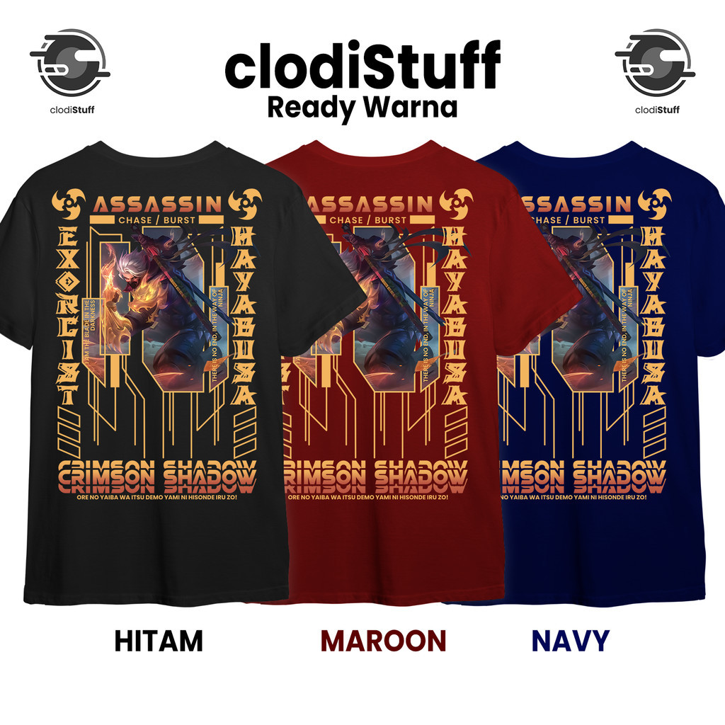 Kaos HAYABUSA EXORCIST Mobile Legends Lengan Pendek Hitam Cotton Combed 30s Skin Hero ML MLBB