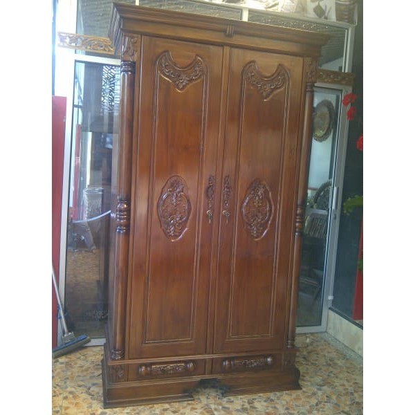 Lemari pakaian jati peluru 2 pintu