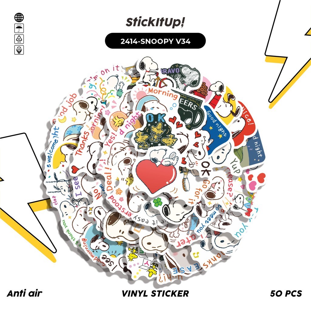 

COD✨ 50 Pcs Stiker SNOOPY V34 Lucu Anti Air Untuk Dekorasi Notebook Sepeda Skateboard Handphone DIY