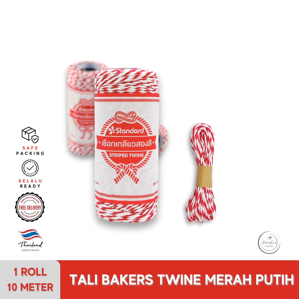 

[1 Roll = 10 Meter] Tali Craft Bakers Twine Katun Warna Merah Putih Lebar 2 mm Kado Hiasan Dekorasi Hampers Parcel Pita Satin Ribbon Grosgrain Premium Xmas Christmas Tree Jute Rami Natal Idul Fitri Lebaran Imlek