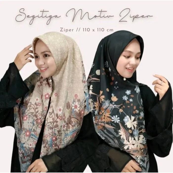 Azzara - Hijab Zipper Instant Kerudung Segi Empat Motif Voal Paris Premium