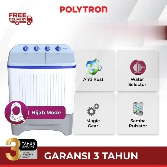 POLYTRON Mesin Cuci 2 Tabung Primadona Samba 7 Kg PWM 7366