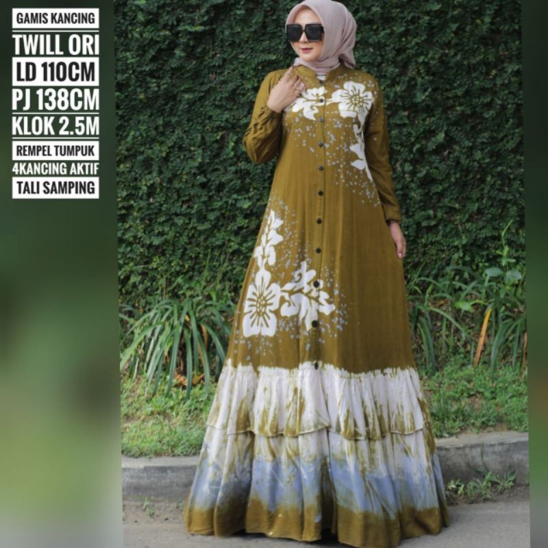 Gamis Twill Rempel bawah / gamis twill rempel bawah asli batik pekalongan / gamis twill terbaru / ga