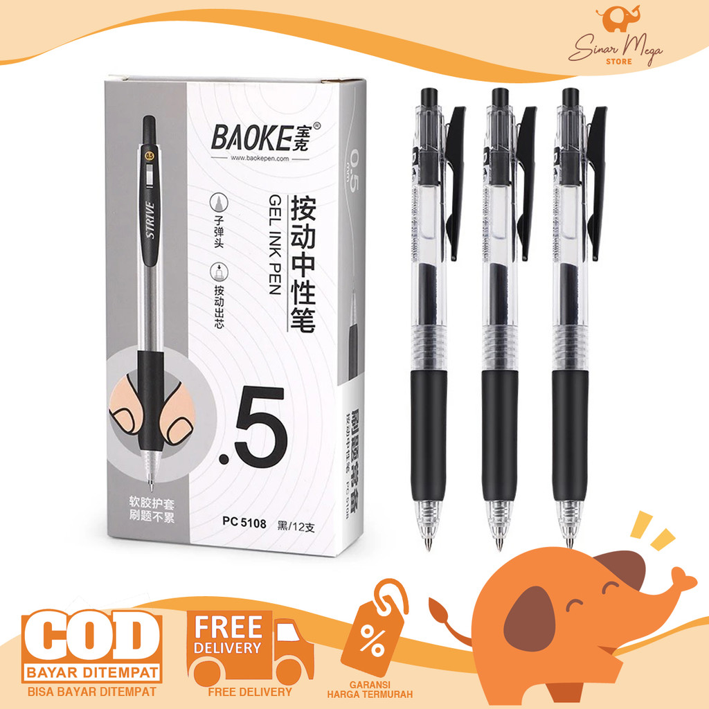 

BAOKE Gel Retractable Pen 0.5mm PC5108 - Pulpen Pena Jel Cetek SATUAN Murah
