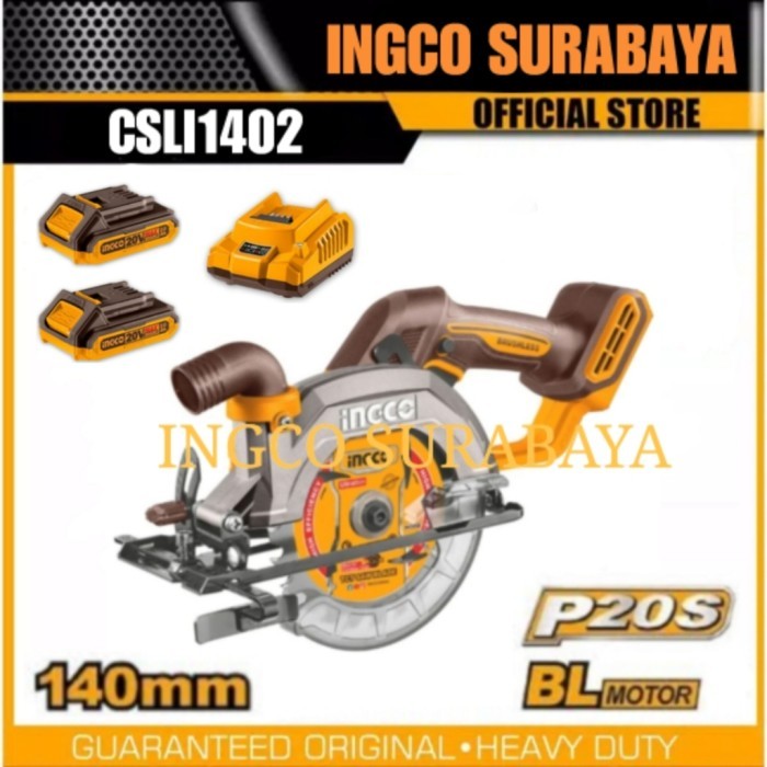 INGCO CSLI1402 CIRCULAR SAW CORDLESS MINI 5" GERGAJI KAYU SERKEL 20V