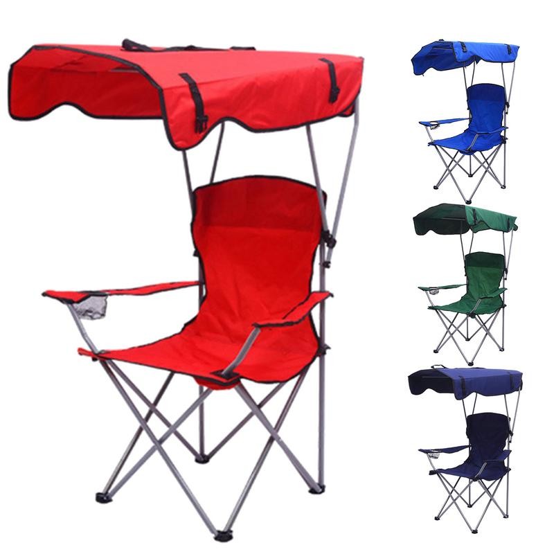 Camping Chair With Canopy Portable Folding Recliner Beach Chair With Shade Thick Comfortable Anti Sl