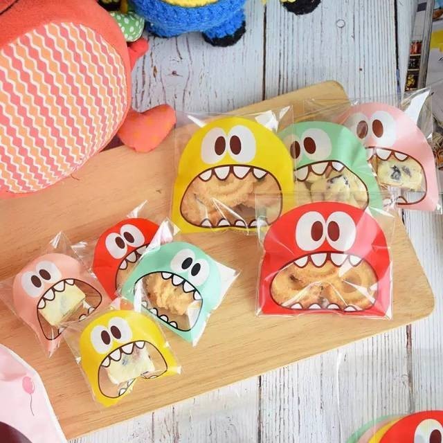 

( TOKITOKI ) plastik Cookies Bag Kemasan Kue Pie Permen Motif Big Mouth Monster OPP Bungkus Packaging ISI 100 PC
