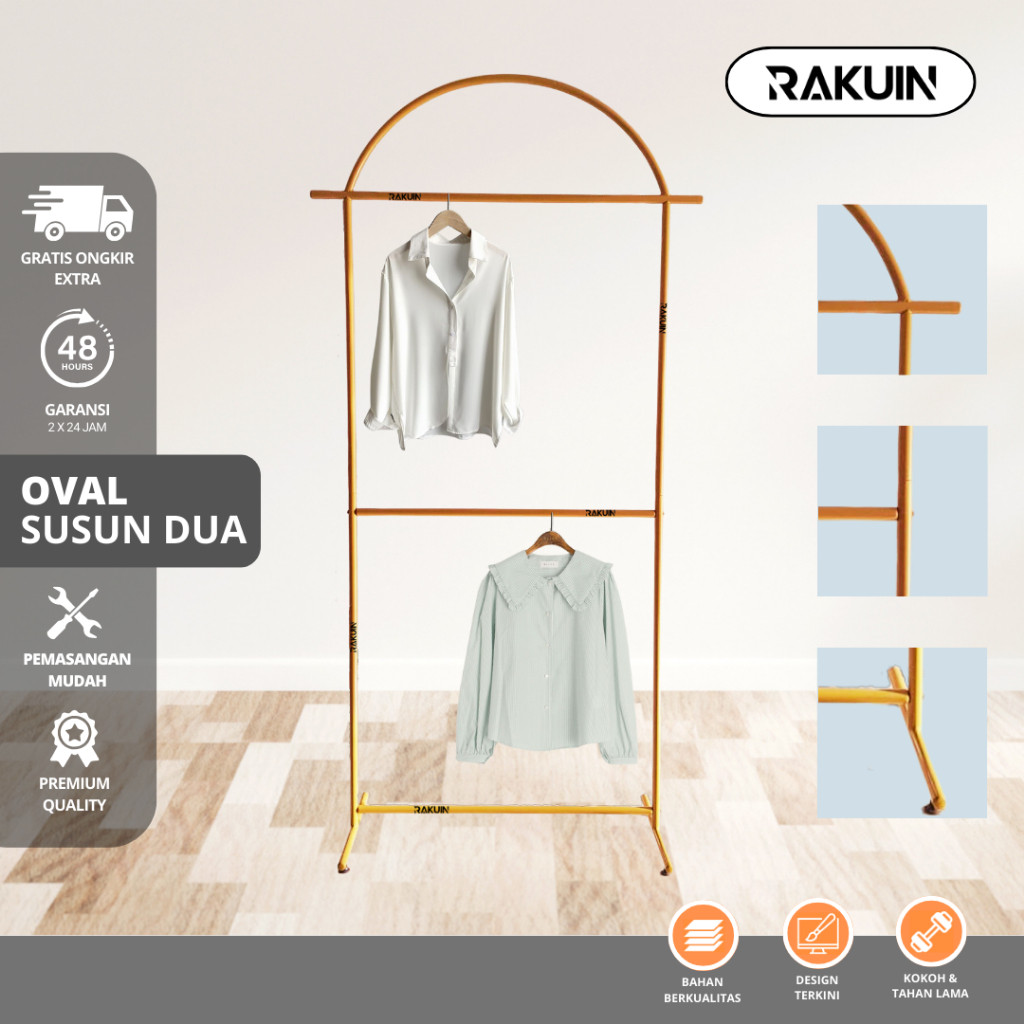 GAWANG OVAL SUSUN 2 - RAK BAJU BESI OVAL TINGKAT 2 MINIMALIS/GAWANG BAJU KNOCKDOWN/DISPLAY- RAKUIN