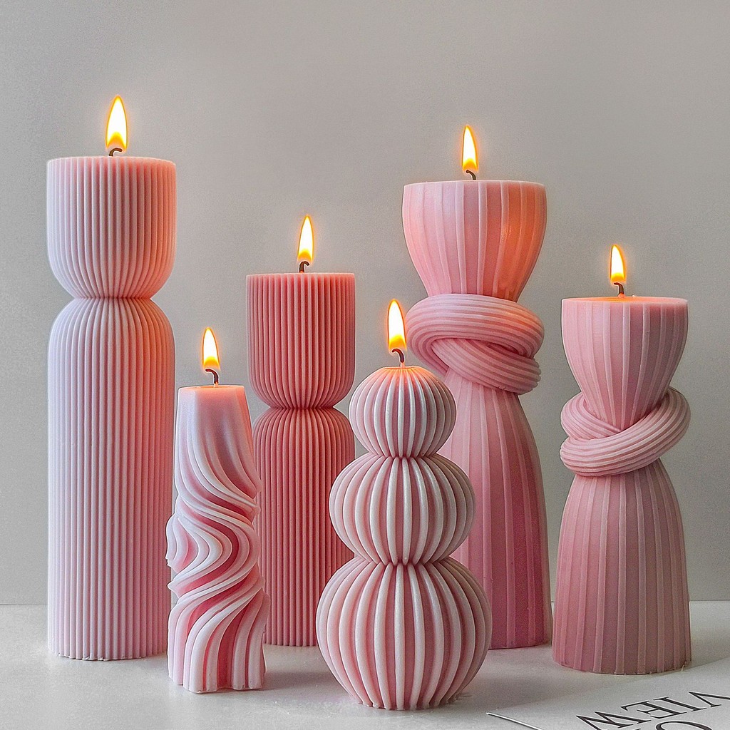 

Striped Cylinder Knot Pillar Silicone Mold Geometric 3D Soap Resin Plaster Mold DIY Chocolate Ice Making Set Home Decor Gifts