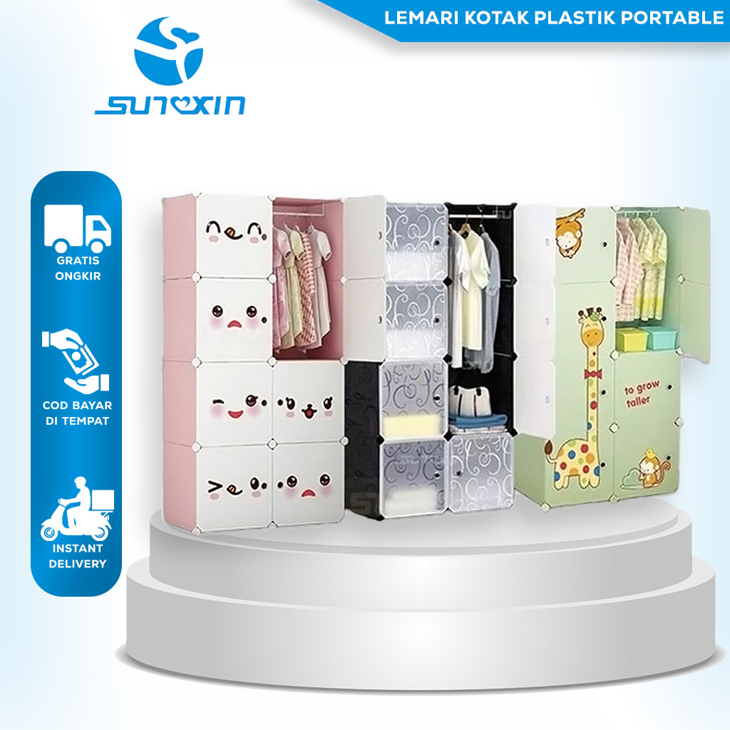 Sunxin - Lemari Kotak Plastik Portable Bongkar Pasang Rak Serbaguna