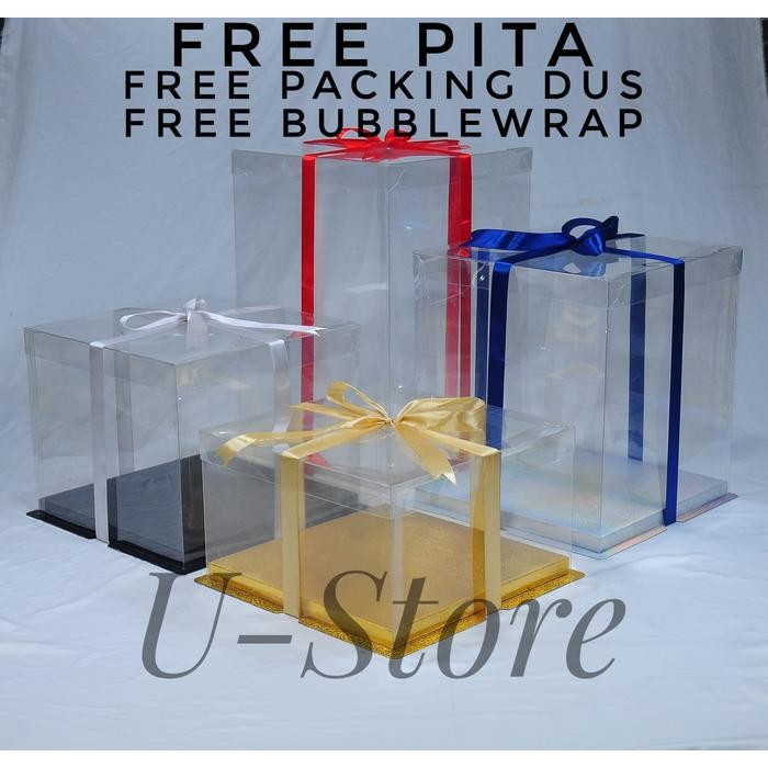 

Cake Box Mika Dus Kotak Kue 26 x 26 cm Tutup Transparant PET Box Mika Gift Box KOTAK KADO KOTAK HADIAH HAMPERS HANTARAN - Putih, 26x26x24 cm