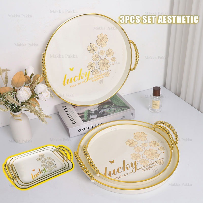 3 Buah Nampan Tray Baking Set Aesthetic Putih Plastik Elegan Aesthetic untuk Hiasan Meja Plastik Sna