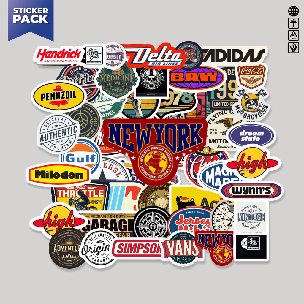 

[100PCS]Stiker Pack Stiker Vintage Logo Aesthetic Vinyl Anti Air Dekorasi Sticker Laptop Buku Journal Koper Helm Casing HP Gitar Helm Skateboard