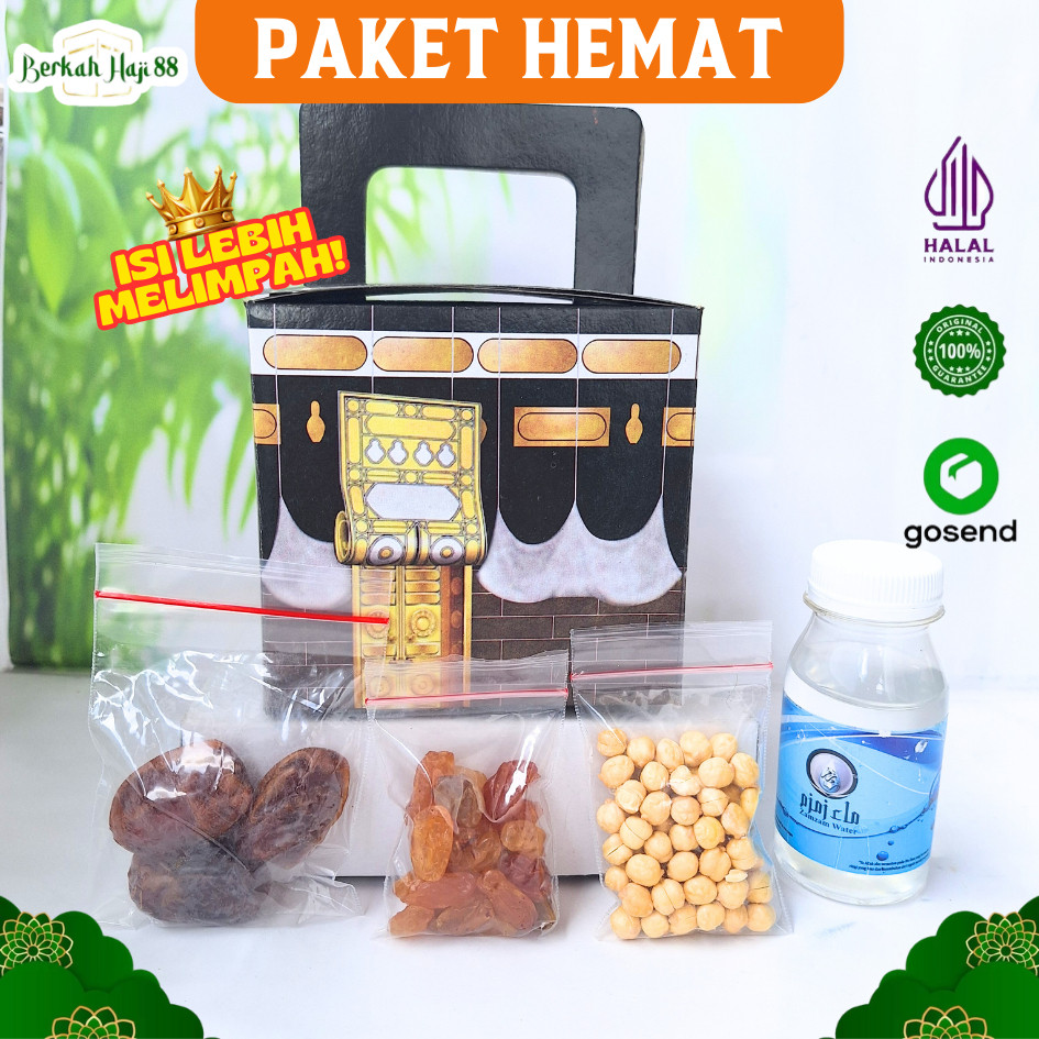 

Paket Oleh Oleh Haji dan Umroh Gift Hampers Paket dus Ka'bah Air Zamzam Original Kurma Khalas