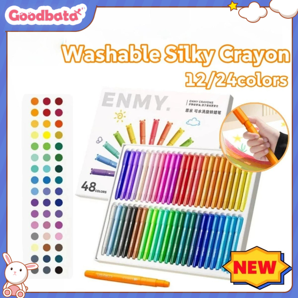 

12/24 Colors Crayons Non-toxic Not Dirty Hand Drawing Washbale Silky Crayon for Students Kids Child