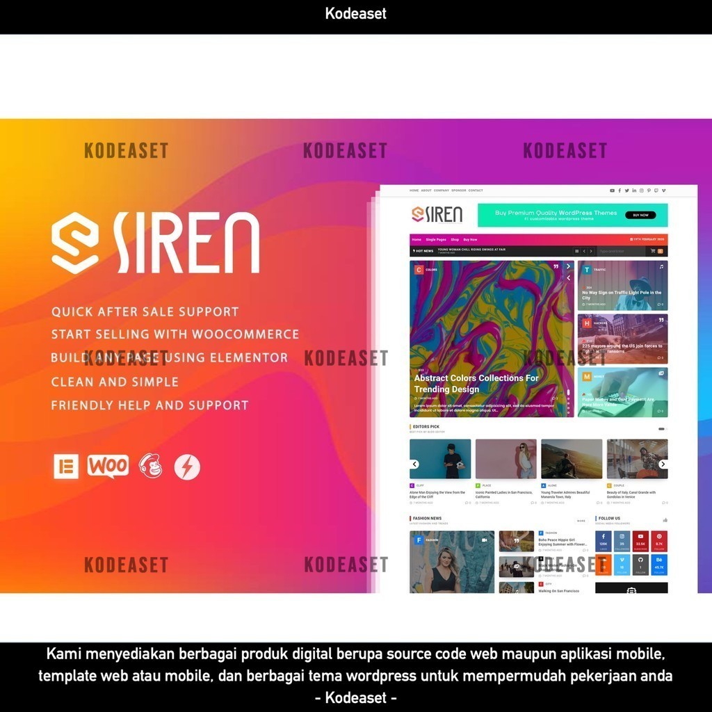 WORDPRESS THEME SIREN - NEWS MAGAZINE ELEMENTOR   D5204 TEMA TEMPLATE WEB BY KODEASET LISENSI ORIGIN
