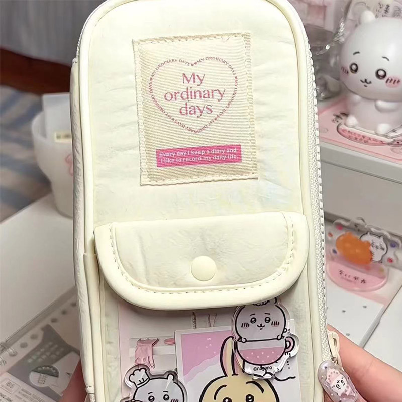 

1 Piece Retro Student Pencil Case Vintage American Style Pencil Bag High Capacity Gray Blue Color Stationery Storage Bag School