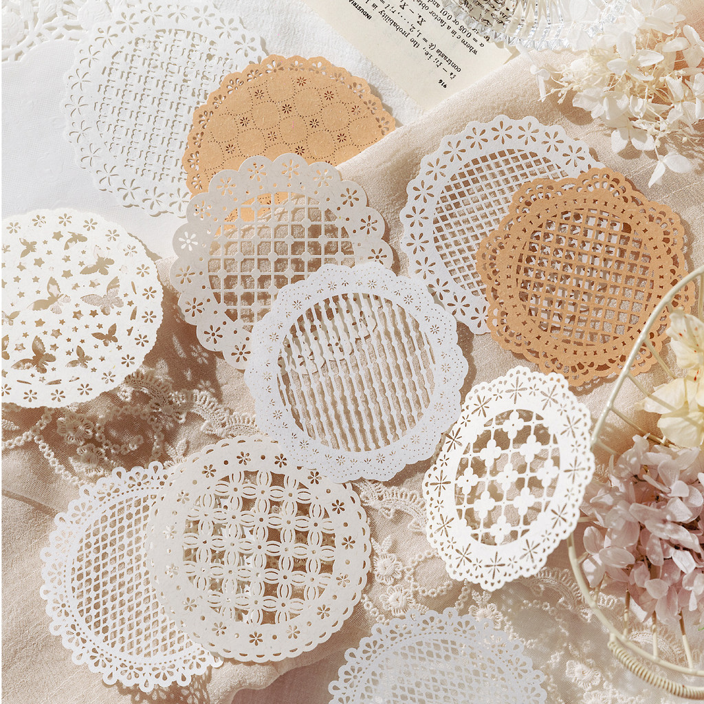 

Journal GO 10pcs Hollow out Lace Material Paper Planner Literature Art Scrapbooking Hand Made DIY Junk Journal Supplies