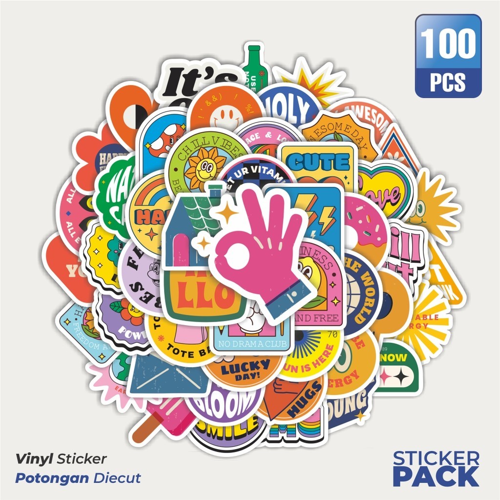 

100 PCS STIKER Sticker Graffiti Retro Sticker Waterproof Aesthetic- Untuk Laptop, Motor, dan Helm - Paper Stationery Pack