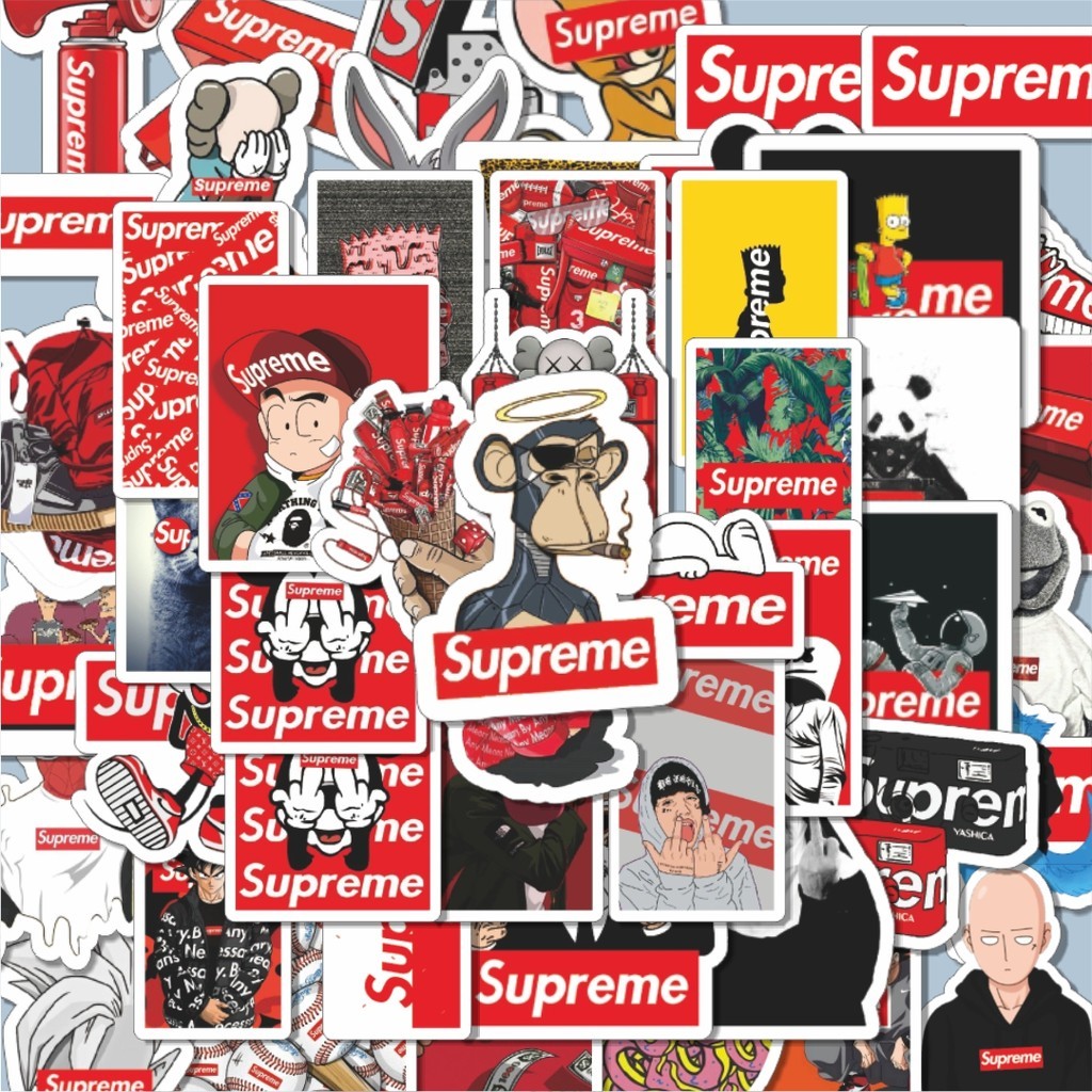 

100PCS Lucu Stiker Logo Supreme Stiker Aesthetic Stiker Anti Air Stikers Berperekat Waterproof sticker decal buat Motor Helm Buku Journal Koper Casing HP Laptop Botol Minum Hadiah anak