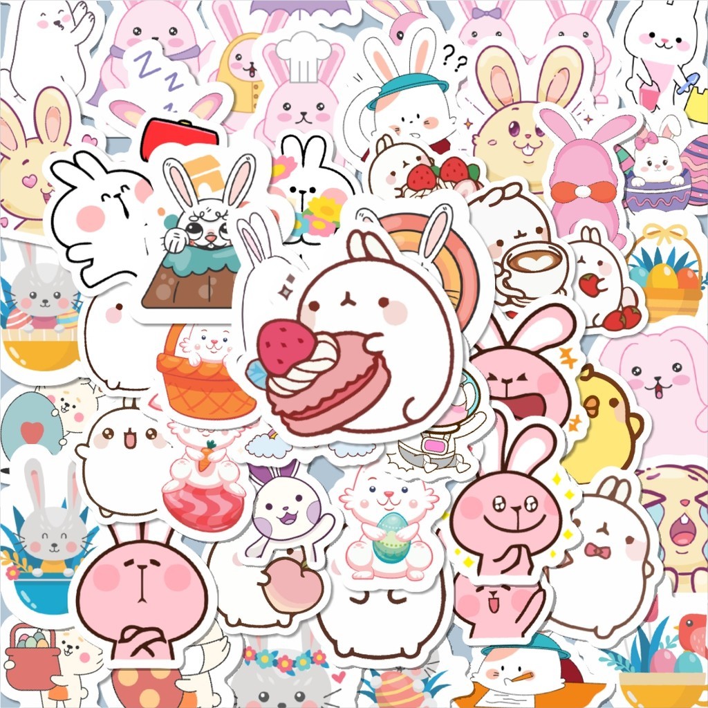 

100PCS Lucu Sticker Hewan Kelinci Stiker Aesthetic Stiker Anti Air Stikers Berperekat Waterproof sticker decal buat Motor Helm Buku Journal Koper Casing HP Laptop Botol Minum Hadiah anak