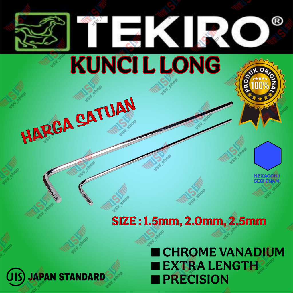 TEKIRO Kunci L Satuan 1.5mm 2mm 2.5mm Panjang Hex Wrench Long TEKIRO