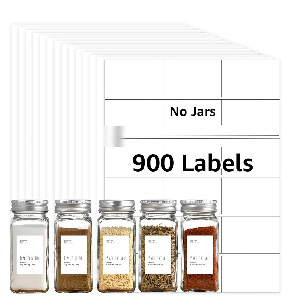 

900 Pcs Spice Jar Labels 1.3"x2" Waterproof Stickers Writable Blank Labels Strong Adhesive No Residue for Kitchen Containers