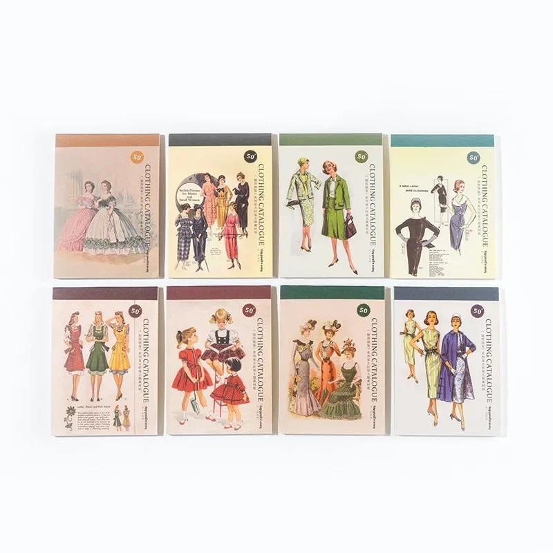 

50Pieces Pack Material Paper Clothing An Illustrated Handbook Retro Figure Clothing Notebook Writing Pads Scrapbook 140*100MM