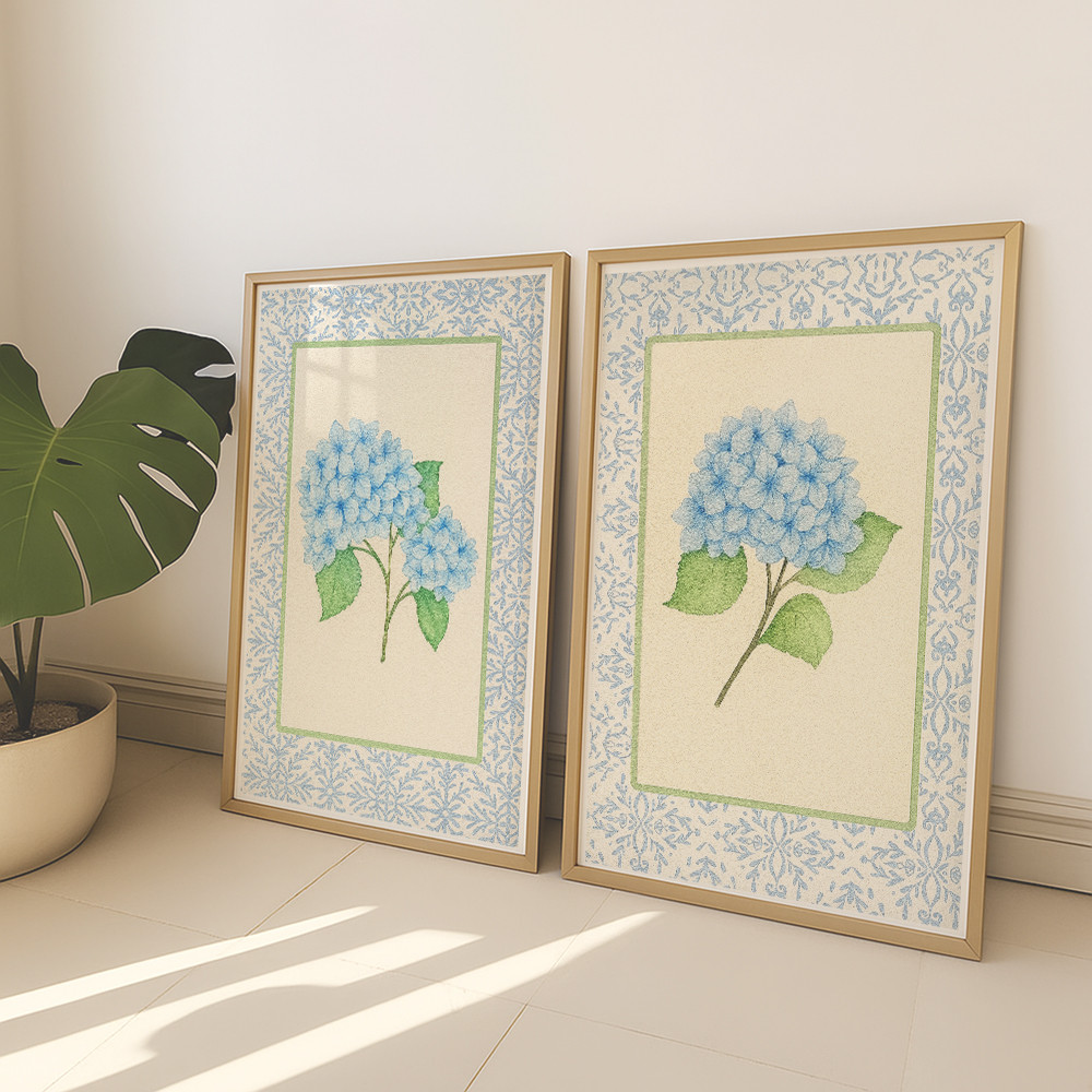 

Blue Hydrangea Poster Wall Art Print Abstract Flowers Flora Canvas Painting Room Home Decor Cuadros Decorativos
