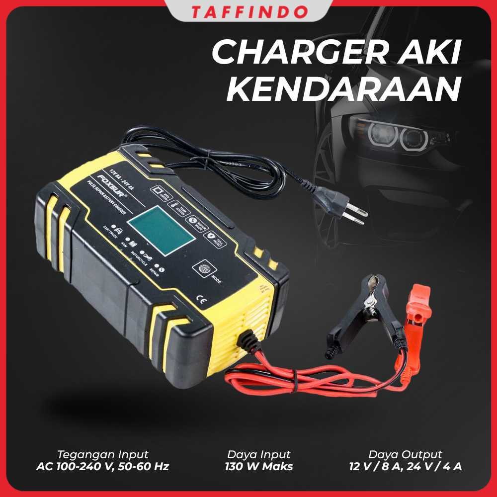 FOXSUR FBC122408D Charger Aki Mobil 12V/24V 8A Otomatis Cerdas