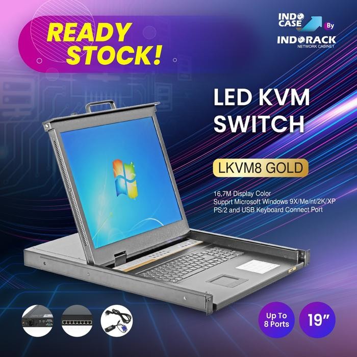 LED KVM8 SWITCH KVM MONITOR 19" LCD DISPLAY 8 PORT UTP LKVM8