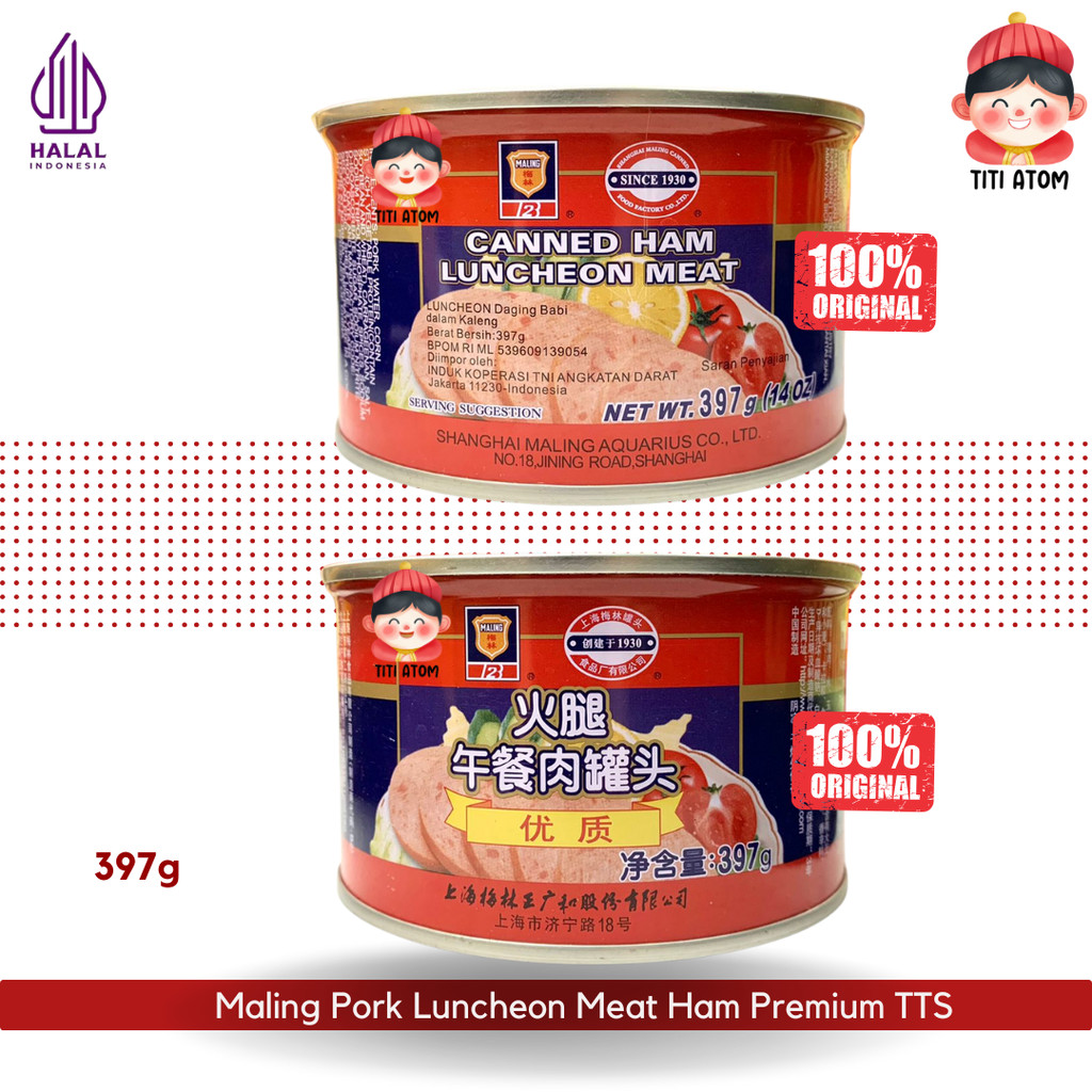 

Maling Pork Luncheon Meat Ham Babi Premium TTS 397g