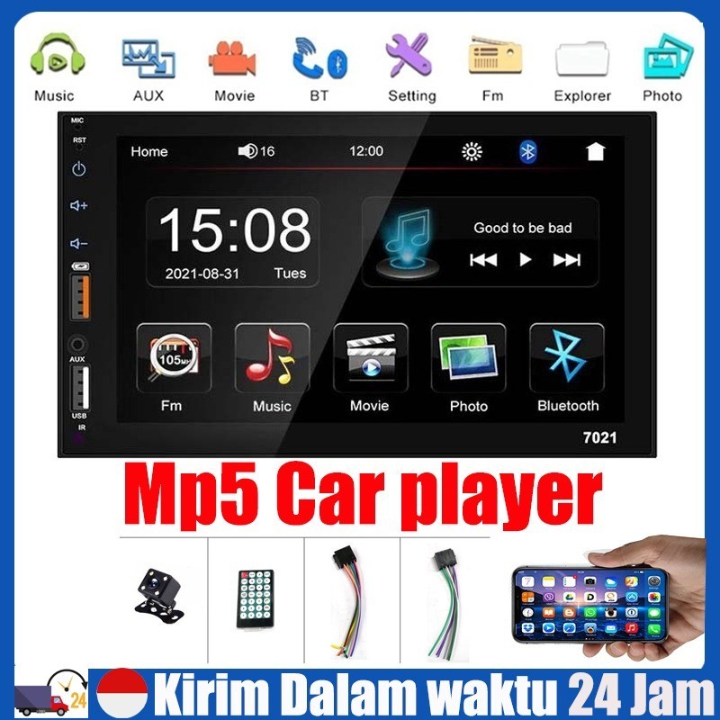 New 【Stok Tersedia COD】7 Inch Double Din Head Unit MP5 Player Touch Screen Bluetooth 7021 7018B 7010