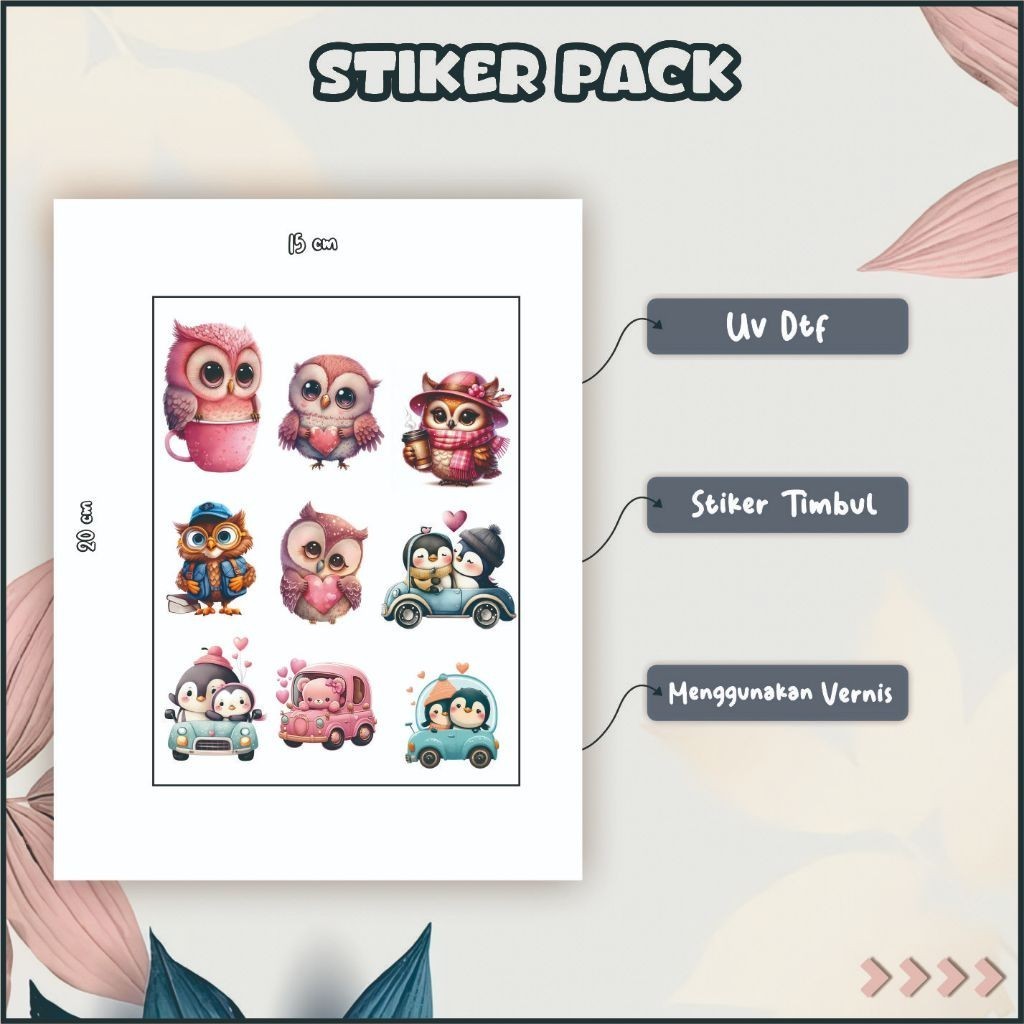 

Stiker Sticker Setiker Setikker Pack UV DTF Motif Owl/Burung Hantu Pink Hijau P53