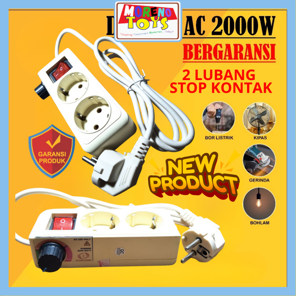 Dimmer AC 2000 Watt 2 Lubang Pengatur Kecepatan Bor, Gerinda pengatur cahaya lampu Pijar Berkualitas