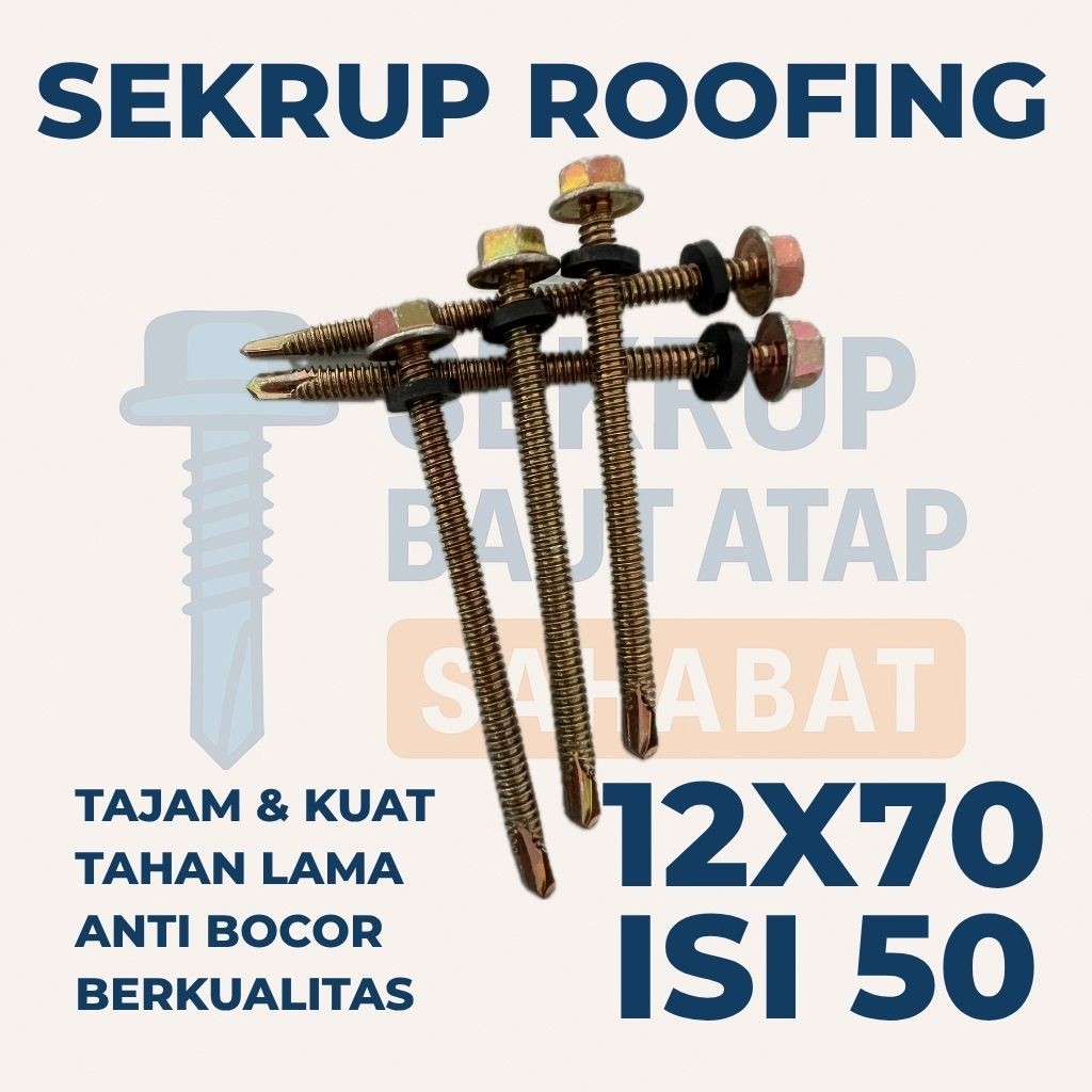 SEKRUP ROOFING 7CM 12x70 mm (Isi 50 pcs) (Panjang 7cm) – Baut Atap Seng / Baut Roofing / Baut Baja R