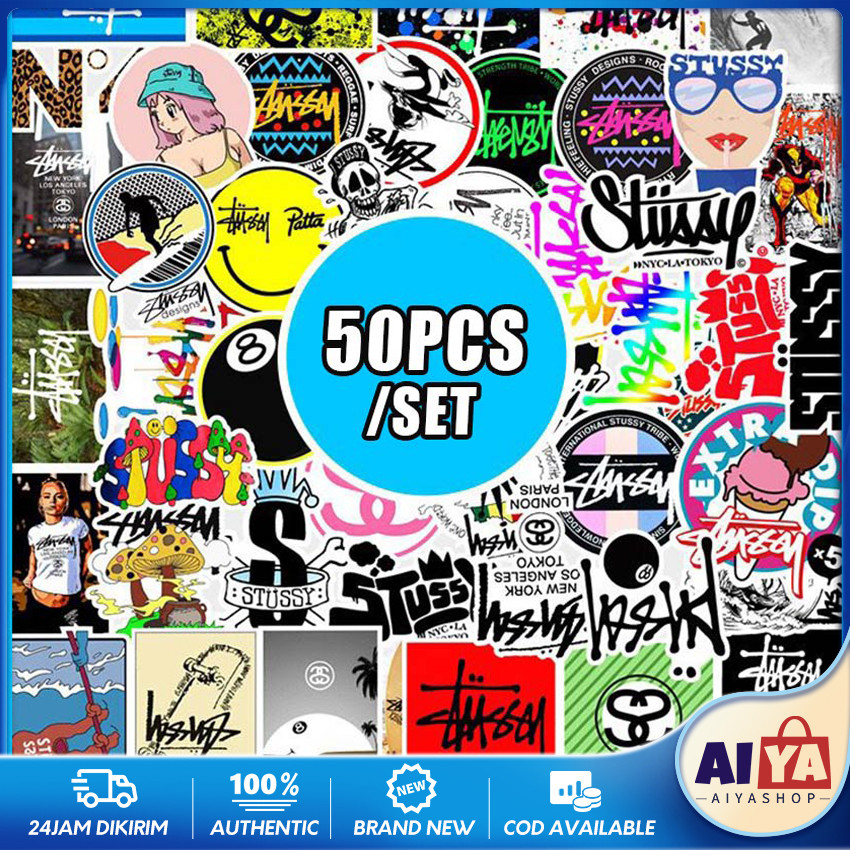 

Stiker Pack Stussy Isi 50pcs Aesthetic Paper Vinyl Waterproof Dekorasi Stiker Laptop Buku Journal Koper Casing HP Tablet Laptop Helm Motor Skateboard