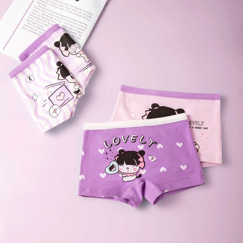CD1767 Celana Dalam Boxer Anak Perempuan CD Bahan Katun Motif Kartun Ungu Pink Kid Lucu
