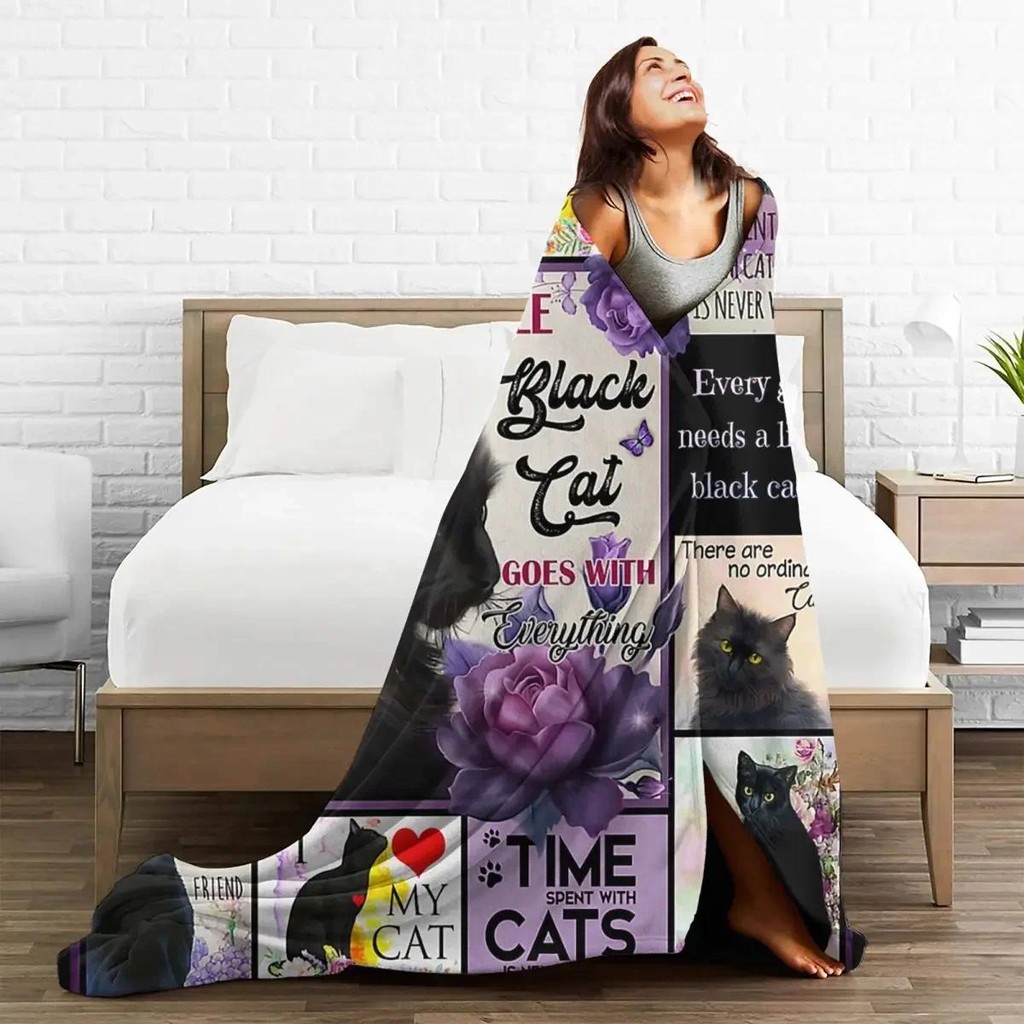 Baby Blankets I Love My Black Cat Sofa Cover Textile Flannel Decor Lover Animal Plaid  Lightweight T