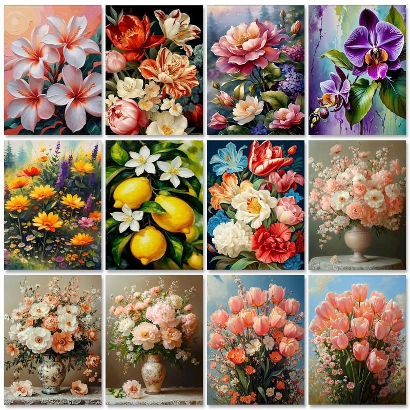

GATYZTORY Oil Painting By Number Flowers Drawing On Canvas HandPainted Art Gift DIY Pictures By Number Kits Home Decoration
