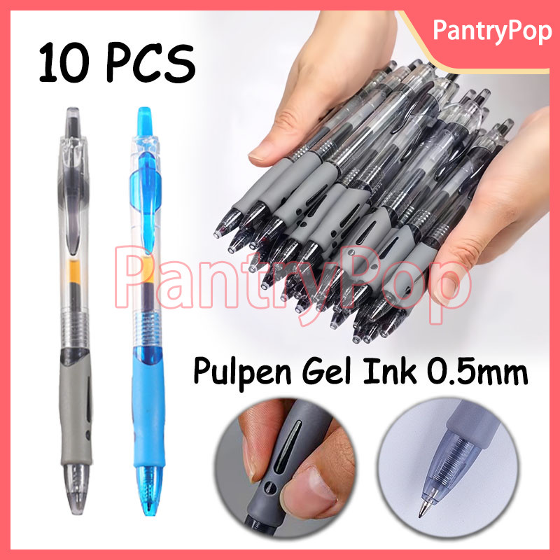 

10Pcs Pulpen Gel Ink 0.5mm Standar / Alat Tulis Kantor Sekolah Pena Pen Pencet Tinta Cair / Pen Pencet Alat Tulis
