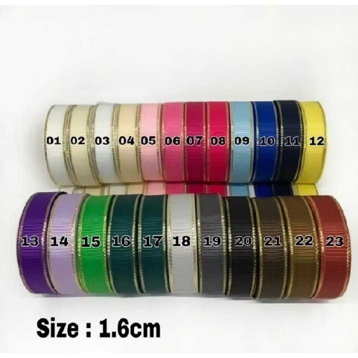

1 Meter - 1.5 cm | Pita Grosgrain List Emas | Gold Metalic Edge Ribbon | Pita Glitter