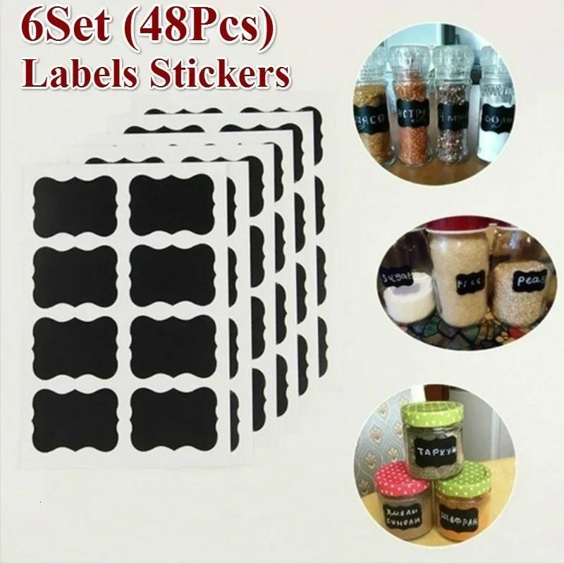 

6 Sheets (48Pcs) Erasable Blackboard Sticker Craft Kitchen Jars Organizer Labels Chalkboard Chalk Board Sticker Black Board