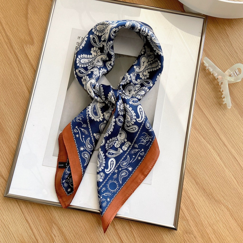 

Retro Style Paisley Houndstooth Printed Square Scarf Soft Satin Thin Smooth Neck Scarf Sunscreen Headscarf For Women Head Wrap