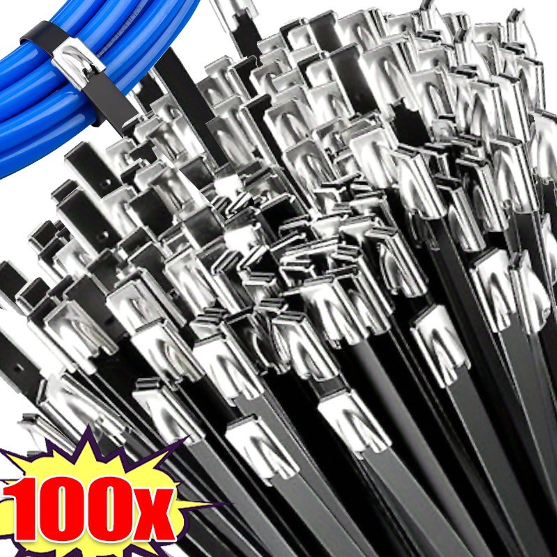 

10/100x Metal Zip Ties Black Stainless Steel Coated Self-Locking Heavy Duty Zip Tie Fastener Organizer Multifunction Wrap Tools