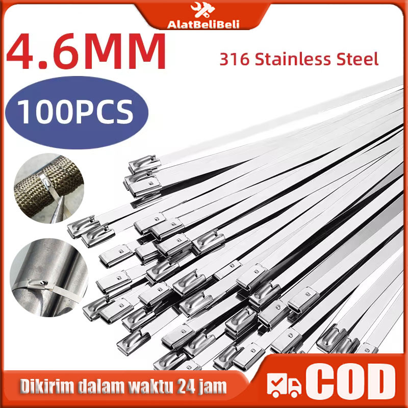 

(100 Pcs ) 304 / Kabel Ties Stainless Steel Cable Ties Kabel Tis High Quality Kabel Ties Stainless Tali Besi Anti Karat Cable Ties ikat besi Kabel Tis Steel Metal Tie lock / Klem Pengikat Pipa Knalpot